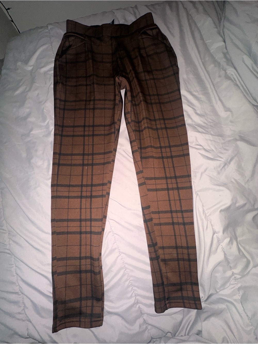 Women's Brown Plaid Dress Pants